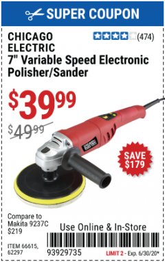 Harbor Freight Coupon 7" ELECTRONIC POLISHER/SANDER WITH DIGITAL RPM DISPLAY Lot No. 66615/69696/62297 Expired: 6/30/20 - $39.99