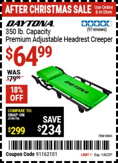 Harbor Freight Coupon 350 LB. CAPACITY CREEPER WITH ADJUSTABLE HEADREST Lot No. 58865 Expired: 1/8/23 - $64.99