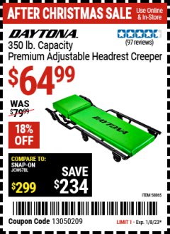 Harbor Freight Coupon 350 LB. CAPACITY CREEPER WITH ADJUSTABLE HEADREST Lot No. 58865 Expired: 1/8/22 - $64.99
