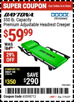 Harbor Freight Coupon 350 LB. CAPACITY CREEPER WITH ADJUSTABLE HEADREST Lot No. 58865 Expired: 7/16/23 - $59.99