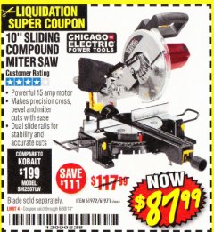 Harbor Freight Coupon CHICAGO ELECTRIC 10" SLIDING COMPOUND MITER SAW Lot No. 56708/61972/61971 Expired: 6/30/18 - $87.99
