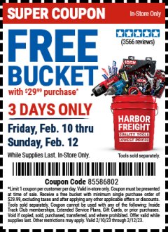 Harbor Freight FREE Coupon BUCKET Lot No. 56575 Expired: 2/12/23 - FWP