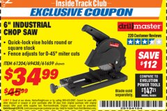 Harbor Freight ITC Coupon 6" 5.5 AMP CUT-OFF SAW Lot No. 41453/61204/61659/69438 Expired: 3/31/19 - $34.99
