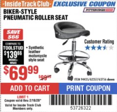 Harbor Freight ITC Coupon BIKER-STYLE PNEUMATIC ROLLER SEAT Lot No. 62357/94435 Expired: 2/18/20 - $69.99