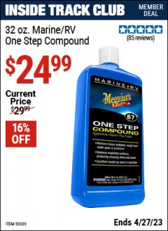 Harbor Freight ITC Coupon 32 OZ. MARINE/RV ONE STEP COMPOUND Lot No. 59339 Expired: 4/27/23 - $24.99