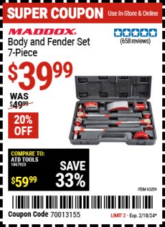 Harbor Freight Coupon MADDOX BODY AND FENDER SET, 7-PIECE Lot No. 63259 Expired: 2/18/24 - $39.99