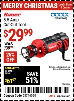 Harbor Freight Coupon BAUER 5.5 AMP CUT-OUT TOOL Lot No. 58208 Expired: 12/24/23 - $29.99