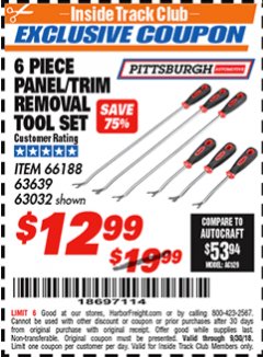 Harbor Freight ITC Coupon 6 PIECE PANEL/TRIM REMOVAL TOOL SET Lot No. 66188 Expired: 9/30/18 - $12.99