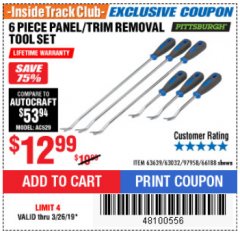 Harbor Freight ITC Coupon 6 PIECE PANEL/TRIM REMOVAL TOOL SET Lot No. 66188 Expired: 3/26/19 - $12.99
