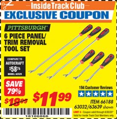 Harbor Freight ITC Coupon 6 PIECE PANEL/TRIM REMOVAL TOOL SET Lot No. 66188 Expired: 6/30/20 - $11.99