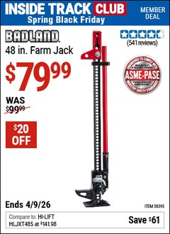 Harbor Freight ITC Coupon BADLAND 48 IN. FARM JACK Lot No. 58395 Expired: 4/9/26 - $79.99