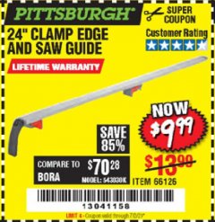Harbor Freight Coupon 24" CLAMP AND CUT EDGE GUIDE Lot No. 66126 Expired: 7/2/20 - $9.99