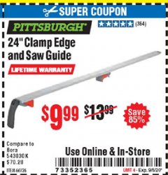 Harbor Freight Coupon 24" CLAMP AND CUT EDGE GUIDE Lot No. 66126 Expired: 9/6/20 - $9.99