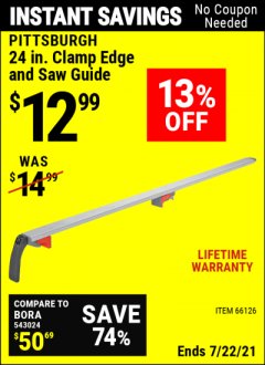 Harbor Freight Coupon 24" CLAMP AND CUT EDGE GUIDE Lot No. 66126 Expired: 7/22/21 - $12.99