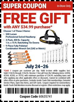 Harbor Freight FREE Coupon PITTSBURGH FULLY POLISHED COMBINATION WRENCH SET, 9-PIECE Lot No. 69043/63282/42304/69044/42305 Expired: 7/26/26 - FWP