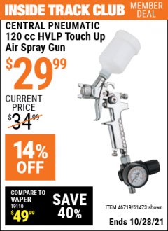 Harbor Freight ITC Coupon 120 CC HIGH VOLUME LOW PRESSURE TOUCH UP SPRAY GUN Lot No. 61473/46719 Expired: 10/28/21 - $29.99
