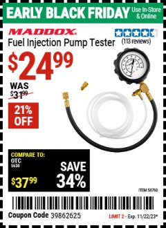 Harbor Freight Coupon MADDOX FUEL INJECTION PUMP TESTER Lot No. 58760 Expired: 11/22/23 - $24.99