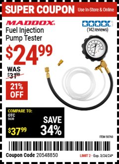 Harbor Freight Coupon MADDOX FUEL INJECTION PUMP TESTER Lot No. 58760 Expired: 3/24/24 - $24.99