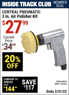 Harbor Freight ITC Coupon 3" AIR POLISHER KIT Lot No. 60611/99934 Expired: 3/31/22 - $27.99