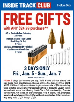 Harbor Freight ITC Coupon AA OR AAA ALKALINE BATTERIES/TITANIUM-COATED HIGH-SPEED STEEL STEP BIT SET/SAE OR METRIC FULLY POLISHED COMIBNATION WRENCH SET Lot No. 61270 or 71271, 96275, 42304 or 42305 Expired: 1/7/24 - $24.99