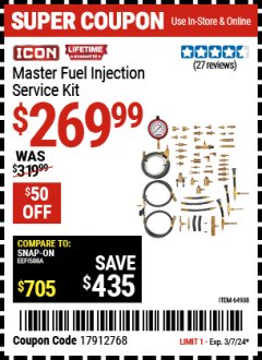 Harbor Freight Coupon ICON MASTER FUEL INJECTION SERVICE KIT Lot No. 64938 Expired: 3/7/24 - $269.99