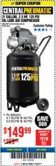 Harbor Freight Coupon 2.5 HP, 21 GALLON 125 PSI VERTICAL AIR COMPRESSOR Lot No. 67847/61454/61693/69091/62803/63635 Expired: 11/26/17 - $149.99