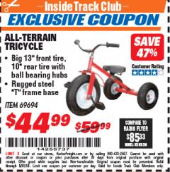 Harbor Freight ITC Coupon ALL-TERRAIN TRICYCLE Lot No. 60652/69694 Expired: 5/31/18 - $44.99