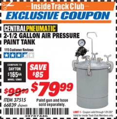 Harbor Freight ITC Coupon 2-1/2 GALLON AIR PRESSURE PAINT TANK Lot No. 66839 Expired: 1/31/20 - $79.99