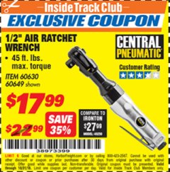 Harbor Freight ITC Coupon 1/2" AIR RATCHET WRENCH Lot No. 60649/35227/60630 Expired: 10/31/18 - $17.99