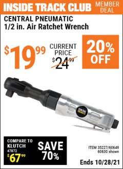 Harbor Freight ITC Coupon 1/2" AIR RATCHET WRENCH Lot No. 60649/35227/60630 Expired: 10/28/21 - $19.99