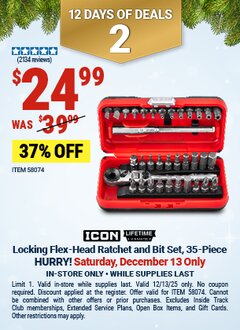 Harbor Freight Coupon ICON LOCKING FLEX-HEAD RATCHET AND BIT SET, 35-PIECE Lot No. 58074 Valid Thru: 12/13/25 - $24.99