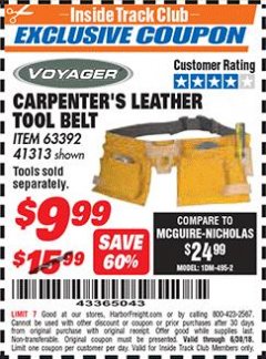 Harbor Freight ITC Coupon CARPENTER'S TOOL BELT Lot No. 41313/63392 Expired: 6/30/18 - $9.99