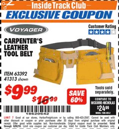 Harbor Freight ITC Coupon CARPENTER'S TOOL BELT Lot No. 41313/63392 Expired: 9/30/18 - $9.99