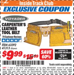 Harbor Freight ITC Coupon CARPENTER'S TOOL BELT Lot No. 41313/63392 Expired: 3/31/19 - $9.99