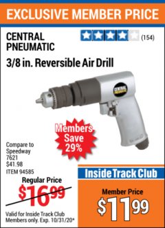 Harbor Freight ITC Coupon 3/8" REVERSIBLE AIR DRILL Lot No. 94585 Expired: 10/31/20 - $11.99