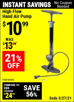 Harbor Freight Coupon HIGH FLOW HAND AIR PUMP Lot No. 63304/94046 Expired: 4/29/21 - $10.99