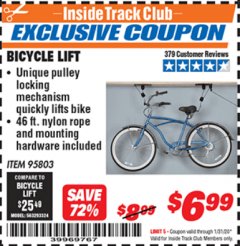 Harbor Freight ITC Coupon BICYCLE LIFT Lot No. 95803 Expired: 1/31/20 - $6.99