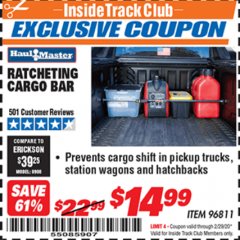Harbor Freight ITC Coupon RATCHETING CARGO BAR Lot No. 96811 Expired: 2/29/20 - $14.99