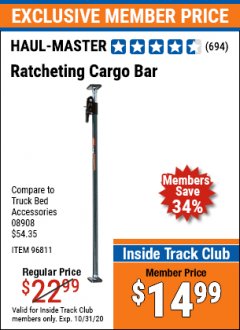 Harbor Freight ITC Coupon RATCHETING CARGO BAR Lot No. 96811 Expired: 10/31/20 - $14.99