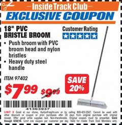Harbor Freight ITC Coupon 18 IN. PVC BRISTLE BROOM Lot No. 97402 Expired: 6/30/18 - $7.99