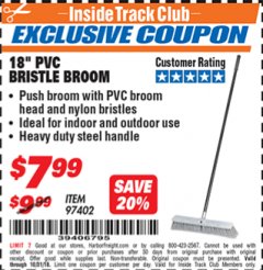 Harbor Freight ITC Coupon 18" PVC BRISTLE BROOM Lot No. 97402 Expired: 10/31/18 - $7.99