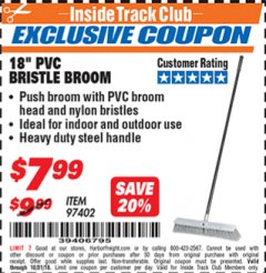 Harbor Freight ITC Coupon 18 IN. PVC BRISTLE BROOM Lot No. 97402 Expired: 10/31/18 - $7.99