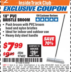 Harbor Freight ITC Coupon 18 IN. PVC BRISTLE BROOM Lot No. 97402 Expired: 2/28/19 - $7.99