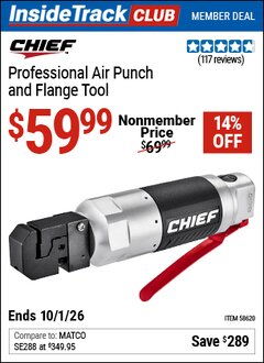 Harbor Freight Coupon CHIEF PROFESSIONAL AIR PUNCH AND FLANGE TOOL Lot No. 58620 Valid: 12/31/69 - 10/1/26 - $59.99