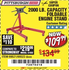 Harbor Freight Coupon 2000 LB. FOLDABLE ENGINE STAND Lot No. 69522/67015/69521 Expired: 6/30/20 - $109.99