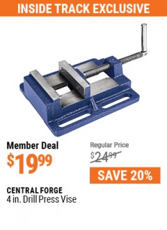 Harbor Freight ITC Coupon 4" DRILL PRESS VISE Lot No. 30999 Expired: 7/29/21 - $19.99
