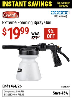 Harbor Freight Coupon GRANT'S EXTREME FOAMING SPRAY GUN Lot No. 57457 Valid Thru: 6/4/26 - $19.99