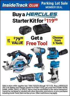 Harbor Freight FREE Coupon HERCULES 20V 5 AH LITHIUM-ION BATTERY AND 4 AMP CHARGER STARTER KIT Lot No. 71262 Expired: 10/8/26 - FWP