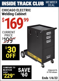 Harbor Freight ITC Coupon WELDING STORAGE CABINET Lot No. 62275/61705 Expired: 1/6/22 - $169.99