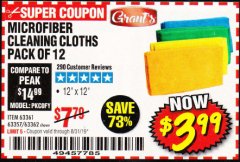 Harbor Freight Coupon MICROFIBER CLEANING CLOTHS PACK OF 12 Lot No. 63357/63361/63362 Expired: 8/31/19 - $3.99